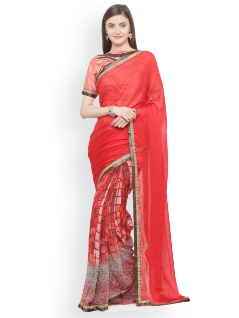 

Shaily Red Printed Pure Georgette Saree