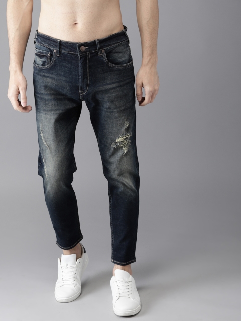 

HERE&NOW Men Blue Slim Fit Mid-Rise Cropped Mildly Distressed Stretchable Jeans