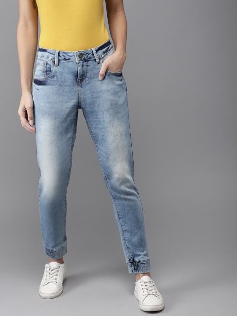 

HERE&NOW Women Blue Jogger Mid-Rise Clean Look Stretchable Jeans