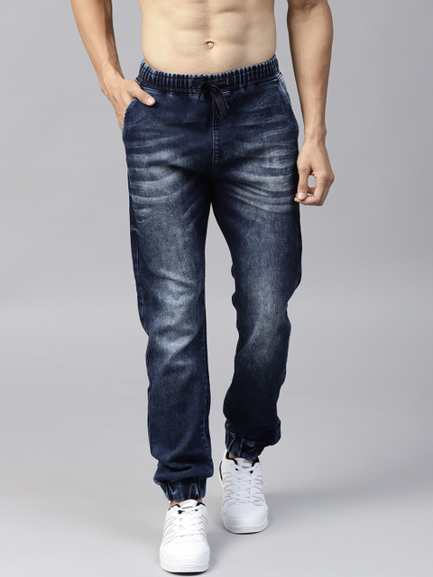 

HRX by Hrithik Roshan Men Navy Blue Regular Fit Faded Denim Joggers