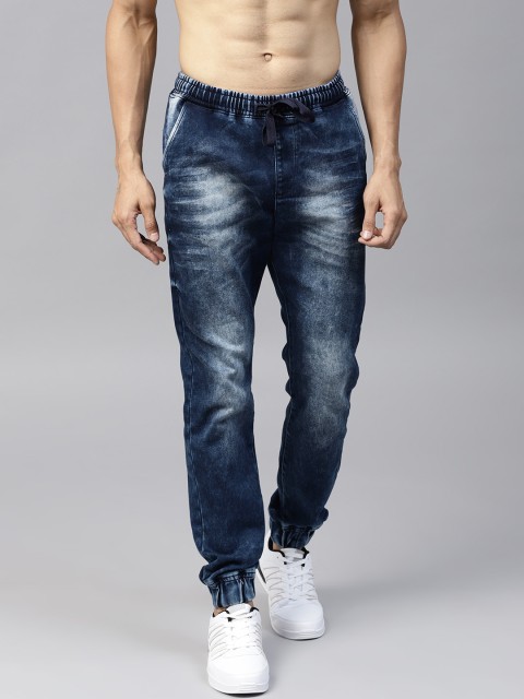 

HRX by Hrithik Roshan Men Navy Blue Regular Fit Faded Denim Joggers