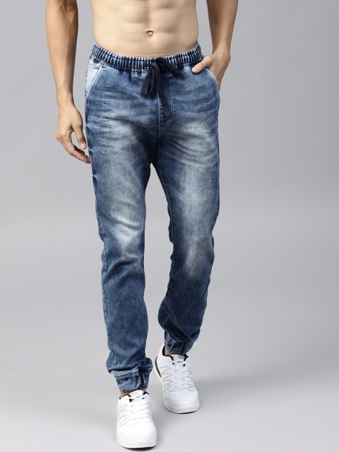 

HRX by Hrithik Roshan Men Blue Regular Fit Faded Denim Joggers