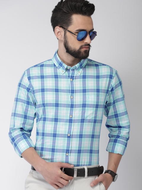 

Indian Terrain Men Blue & White Slim Fit Checked Smart Casual Shirt