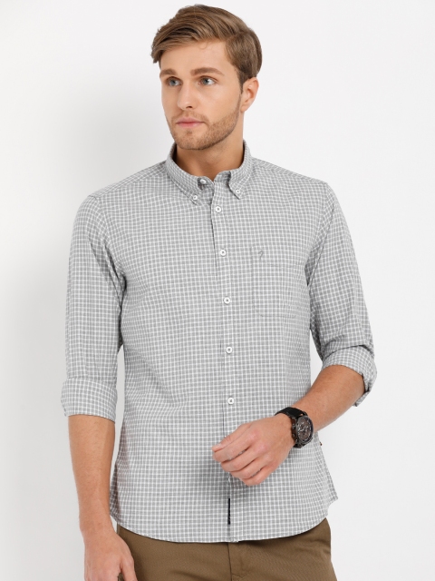 

Indian Terrain Men Grey & White Slim Fit Checked Smart Casual Shirt