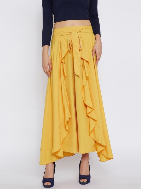 

Bitterlime Women Mustard Solid Flared Layered Palazzos