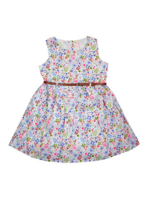

CHUTPUT Girls White Printed Fit and Flare Dress