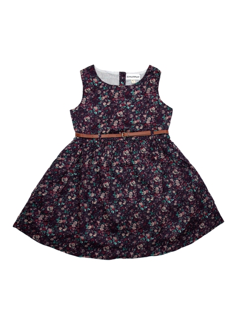 

CHUTPUT Girls Purple Printed Fit and Flare Dress