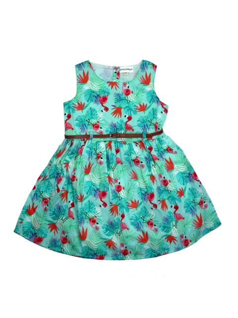 

CHUTPUT Girls Sea Green Printed Fit and Flare Dress
