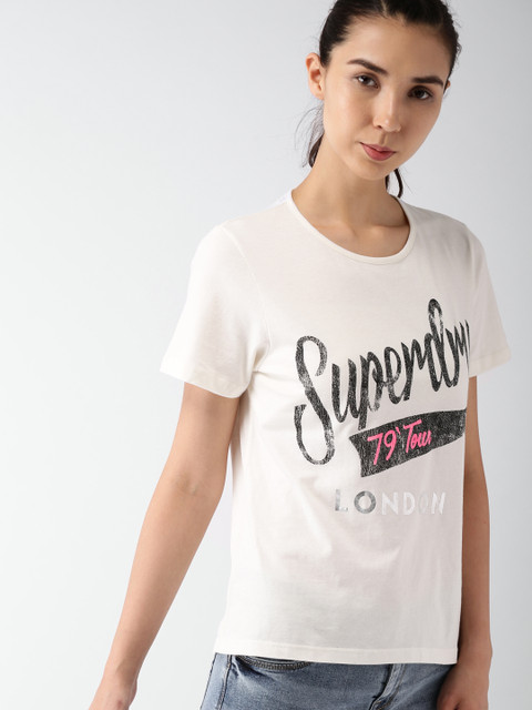 

Superdry Women Off-White Printed Round Neck T-shirt