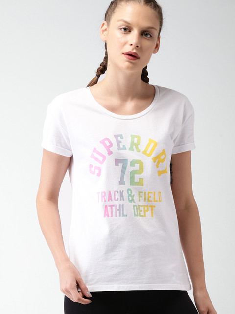 

Superdry Women White Printed Round Neck T-shirt