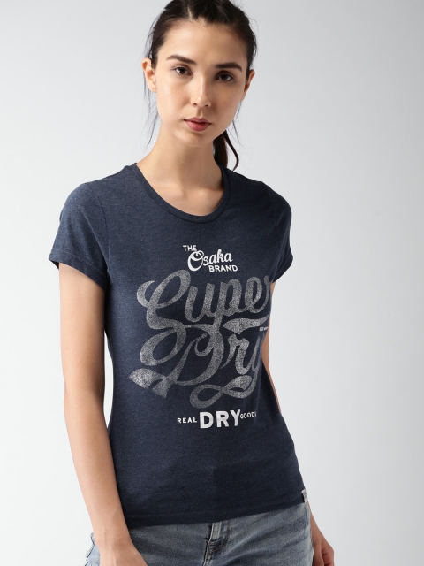 

Superdry Women Navy Blue Printed Round Neck T-shirt