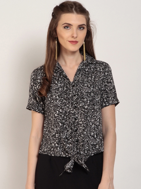 

RARE Women Black & Grey Printed Shirt-Style Top