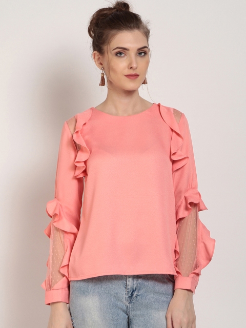 

RARE Women Pink Ruffled Solid Top