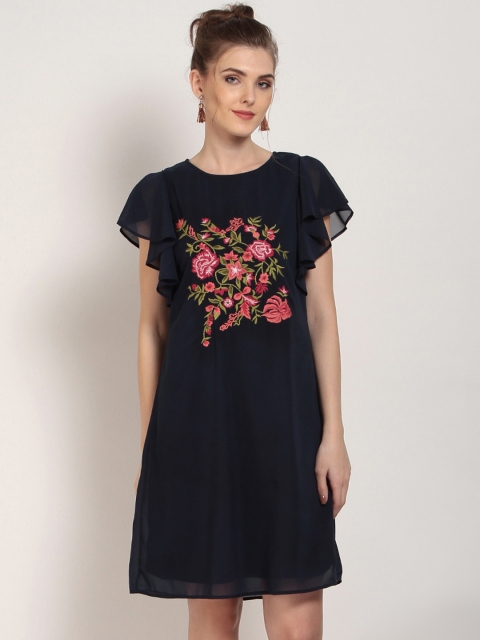 

RARE Women Navy Blue Printed A-Line Dress