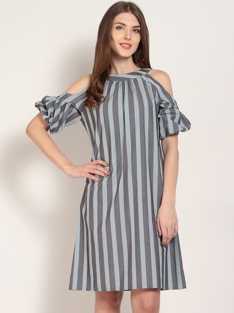 

RARE Women Blue Striped A-Line Dress