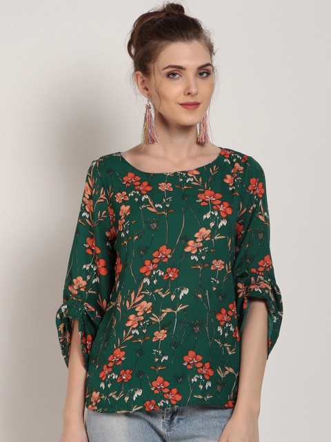 

RARE Women Green Floral Print Top