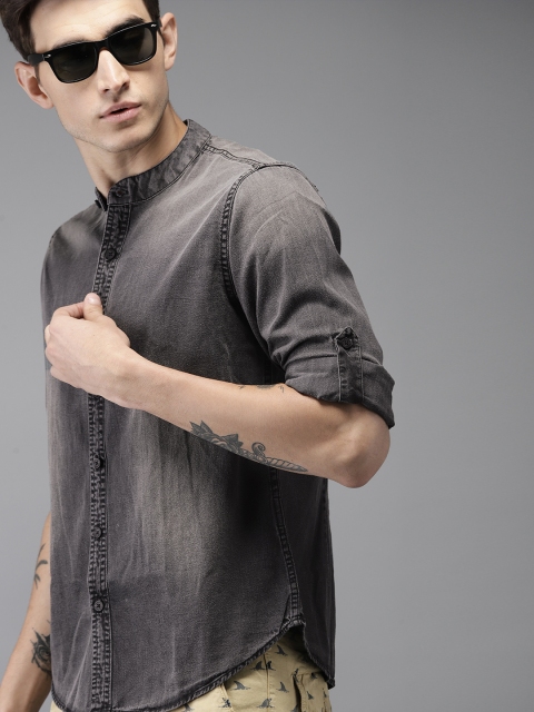 

Moda Rapido Men Black Regular Fit Faded Casual Denim Shirt