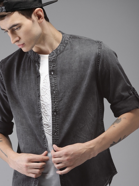 

Moda Rapido Men Black Regular Fit Faded Casual Denim Shirt
