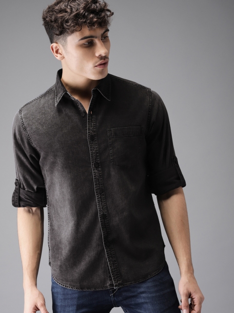 

HERE&NOW Men Black Regular Fit Faded Denim Casual Shirt