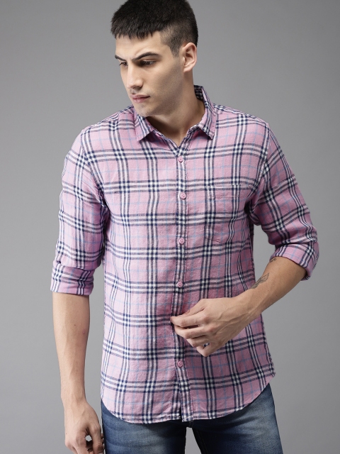 

HERE&NOW Men Pink & Blue Regular Fit Checked Casual Shirt