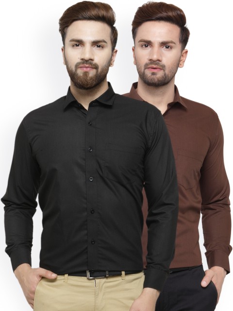 

JAINISH Men Pack of 2 Solid Classic Slim Fit Formal Shirts, Black