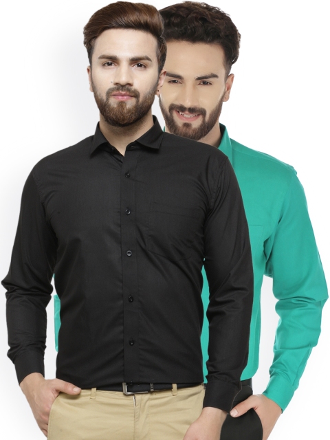 

JAINISH Men Pack of 2 Solid Classic Slim Fit Formal Shirts, Black