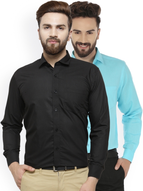 

JAINISH Men Pack of 2 Solid Classic Slim Fit Formal Shirts, Black