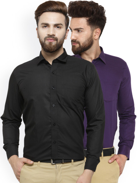 

JAINISH Men Pack of 2 Solid Classic Slim Fit Formal Shirts, Black