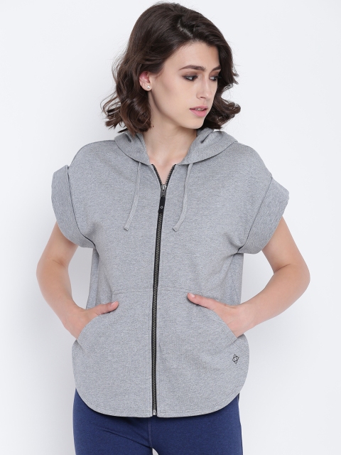 

SATVA Women Grey Melange Solid Hooded Sweatshirt