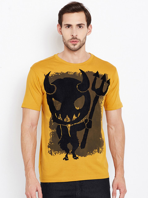 

PUNK Men Yellow Printed Round Neck T-shirt