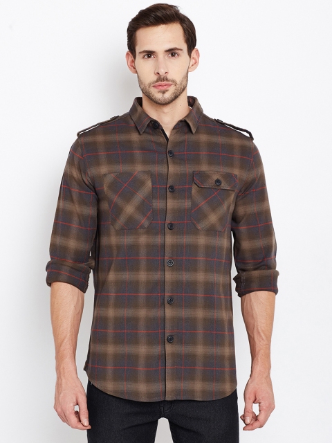 

PUNK Men Brown & Charcoal Regular Fit Checked Casual Shirt