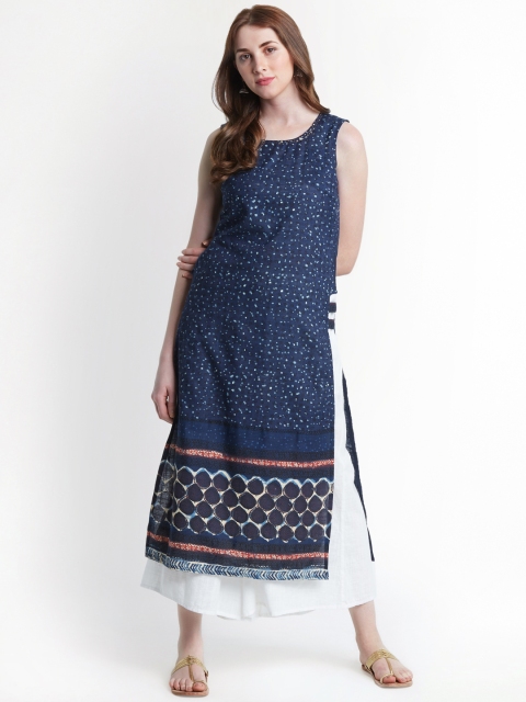 

RANGMANCH BY PANTALOONS Women Navy Blue Printed A-Line Kurta