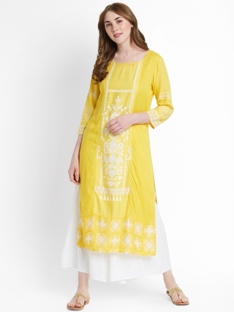 

RANGMANCH BY PANTALOONS Women Yellow Printed A-Line Kurta