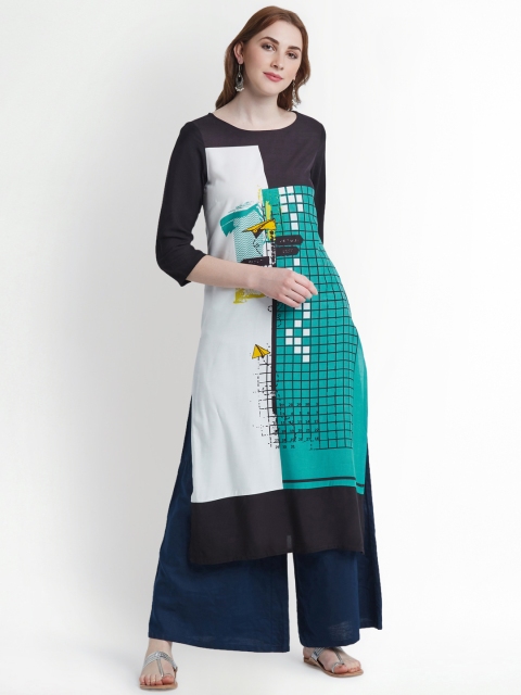 

RANGMANCH BY PANTALOONS Women Black & Green Printed A-Line Kurta