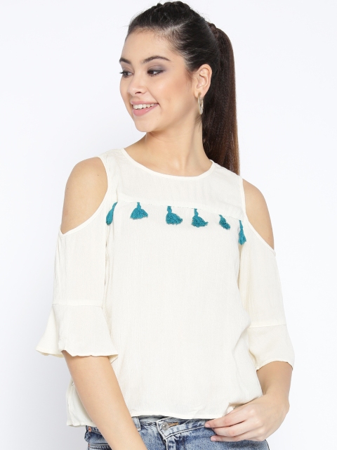 

AKKRITI BY PANTALOONS Women Off-White Cold-Shoulder Top