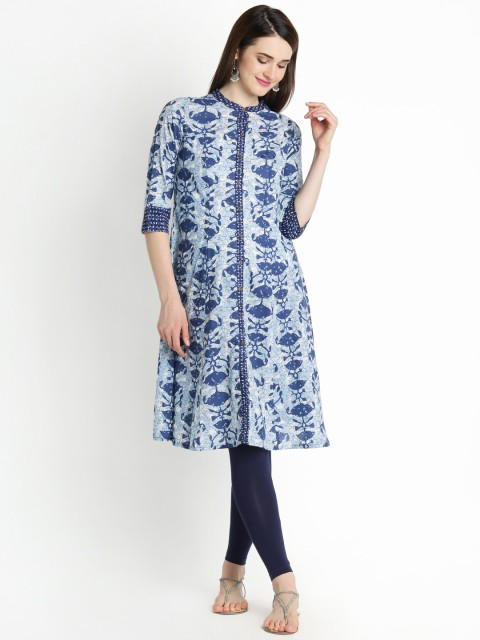 

RANGMANCH BY PANTALOONS Women Blue Printed Straight Kurta