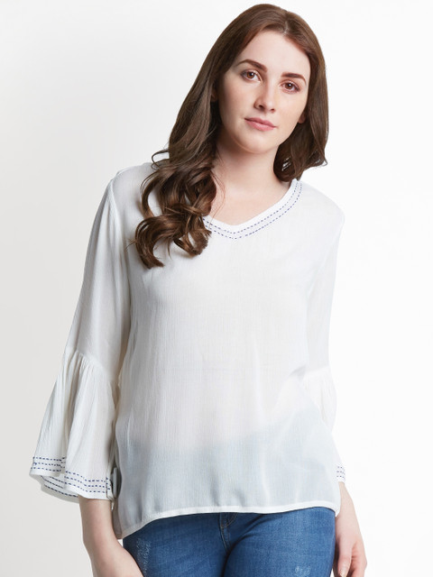 

AKKRITI BY PANTALOONS Women Denim White Solid Top