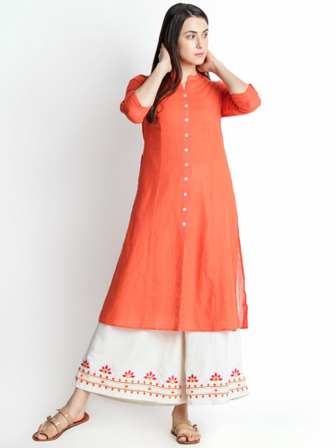 

RANGMANCH BY PANTALOONS Women Orange Solid A-Line Kurta