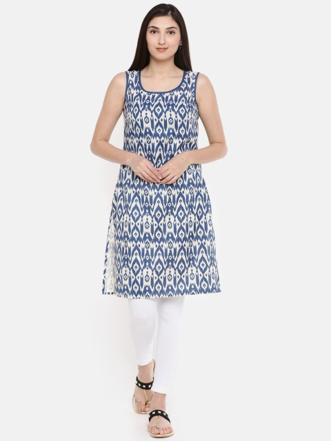 

RANGMANCH BY PANTALOONS Women Blue & White Printed A-Line Kurta