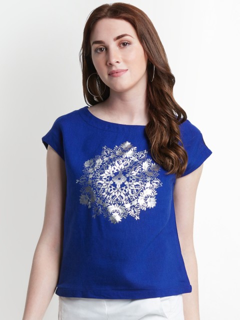 

AKKRITI BY PANTALOONS Women Blue Printed Top