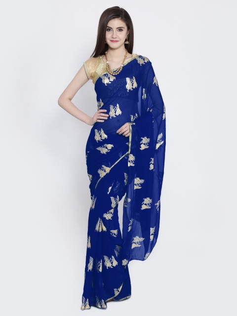 

Chhabra 555 Navy Blue Printed Poly Chiffon Saree