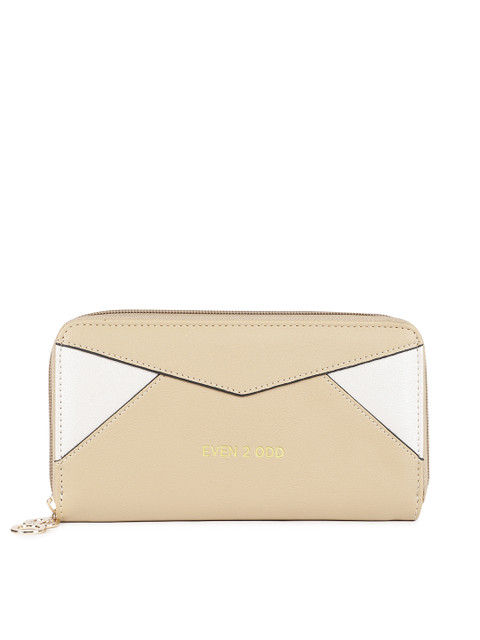 

E2O Women Beige & Silver-Toned Zip Around Wallet