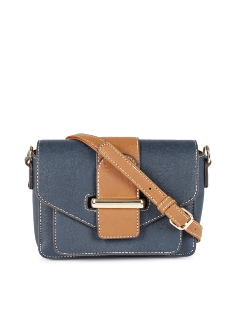 

E2O Navy Blue & Brown Solid Sling Bag