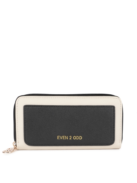 

E2O Women Black & Beige Colourblocked Zip Around Wallet