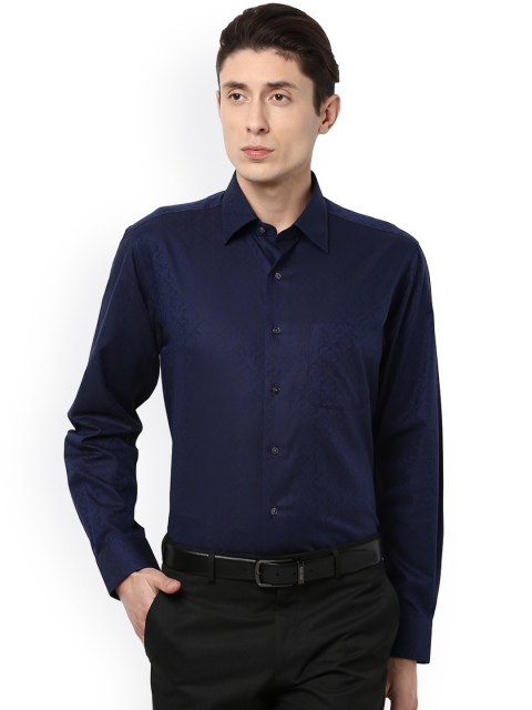 

Van Heusen Men Navy Blue Comfort Regular Fit Self Design Casual Shirt