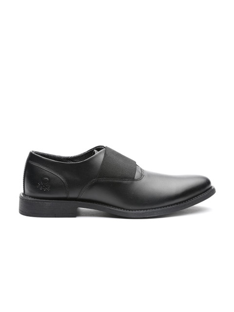 

United Colors of Benetton Men Black Leather Slip-Ons