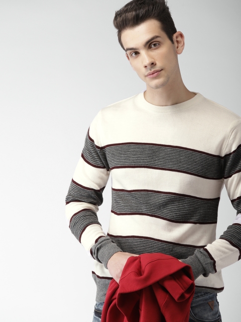 

Harvard Men White & Grey Striped Pullover