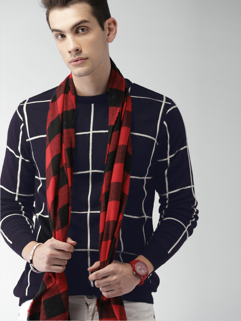 

Harvard Men Navy Blue & White Checked Pullover