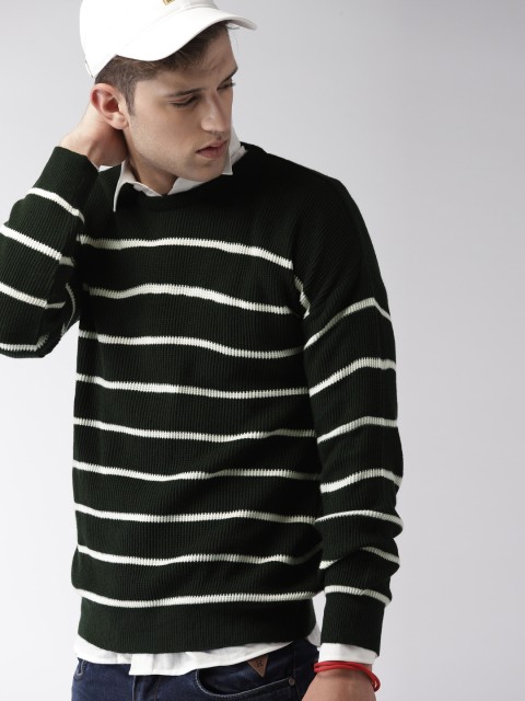 

Harvard Men Olive Green & White Striped Pullover