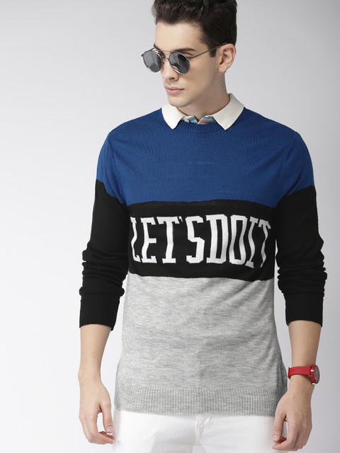 

Harvard Men Blue & Black Colourblocked Pullover